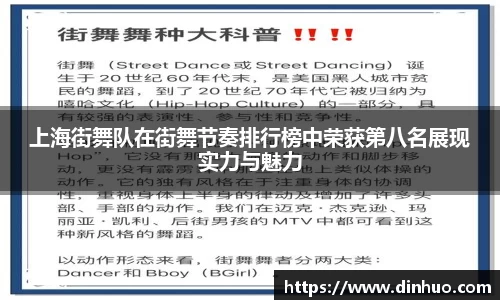 上海街舞队在街舞节奏排行榜中荣获第八名展现实力与魅力